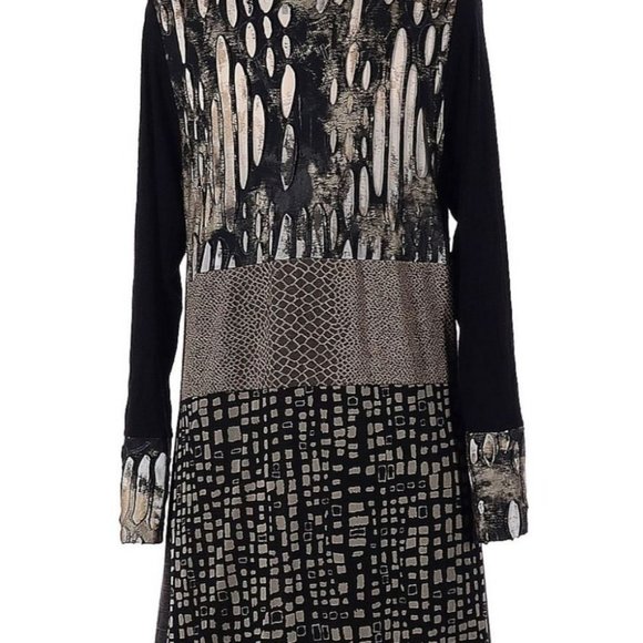 Woman Lee Andersen Wearable Art Maxi Dress Black Gray Brown Cowl Neck Size M - Picture 5 of 5